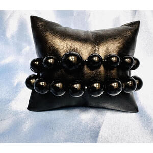 2 black Polished Beaded Expanding Bracelets